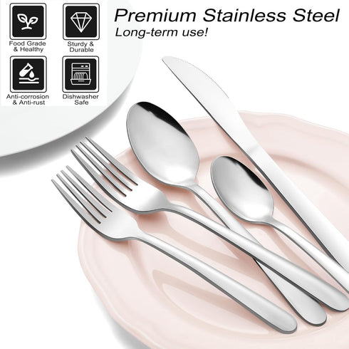 Pleafind 24-Pieces Silverware Set for 4, Stainless Steel Flatware Set with Steak Knives, Dishwasher Safe Utensils