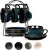 SIDUCAL Espresso Cups Set of 4, 8oz Porcelain Coffee Cups with Saucers, Microwave/Dishwasher Safe