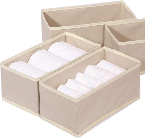 DIOMMELL 6 Pack Foldable Cloth Storage Box, Fabric Baskets for Clothes, Underwear, Socks, Beige