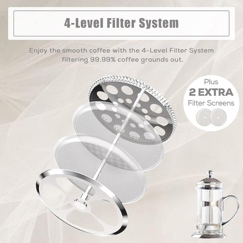 DUJUST Silver French Press Coffee Maker, Luxury Design with 4-Level Filter System, 34oz