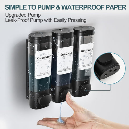 ViserVita 3 Pack 3 Set Shampoo and Conditioner Dispenser, Shower Soap Dispenser Chamber No Drill Wall-Mounted, Body