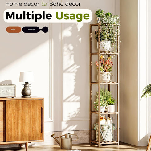 5 Bamworld Plant Stand Indoor Outdoor Tier Tall Large Wood Plant Shelf Multi Tier Flower Stands Garden Shelves Wooden