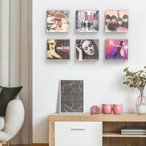 Meaocer 6 Pack 12 inch Album (Clear-6pcs) Vinyl Record Shelf Wall Mount, Clear Acrylic Record Holder Display, Kids