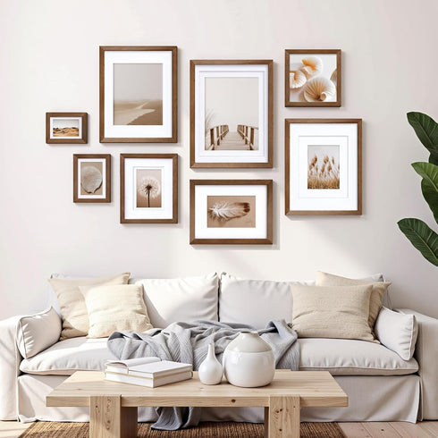 8x8 4x4/6x6 8x8 Set 4 Egofine Picture Frame Made of Solid Wood with Plexiglass, Display Pictures with Mat or Without