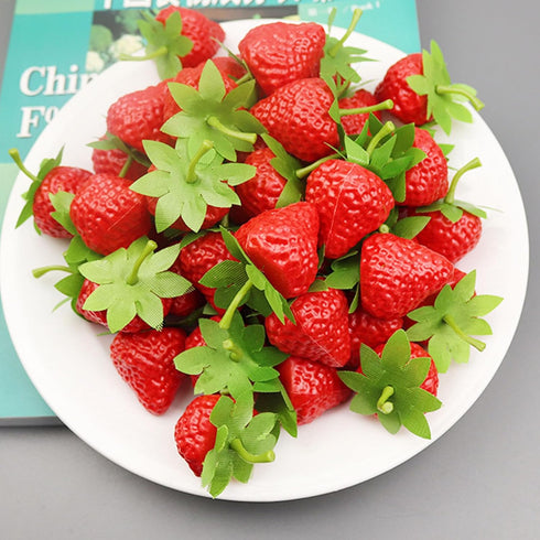 60 Woohome PCS Fake Fruit Fake Blueberries Fake Strawberries Simulation Fake Strawberry for Party Decor Home Kitchen