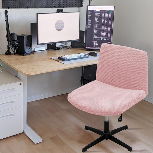MIFXIN Armless Office Desk Chair Cover Slipcover Stretch Soft Wide Seat Mid Back Accent Chair Swivel Computer Task Vanity Chair Slipcover Furniture Protector Without Arms (Pink)