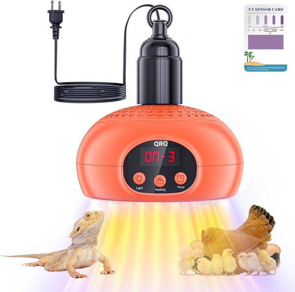 QRQ Chicken Coop Heater 200W-350W-500W Adjustment Chicken Heater with UVA UVB Ligh 3-6-9-12H