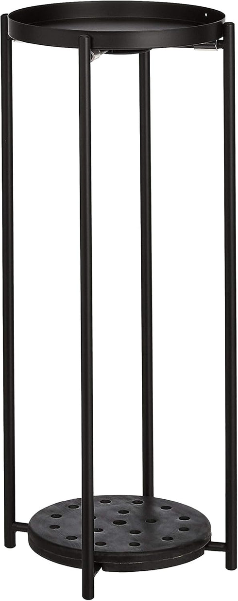 Amazon Basics Two-Tier Indoor Outdoor Metal Round Plant Stand for Multiple Plants, Rustproof Flower Holder with Plant
