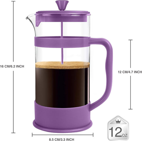 Utopia Kitchen French Press Coffee Maker, 12 Ounce, Heat Resistant Thickened Borosilicate, Plum, Pack of 1