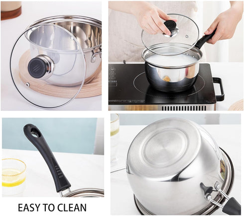 Stainless Steel Sauce Pan with Lid, 1.3 Quart Milk Pot for Home Kitchen, Dishwasher Safe Cookware