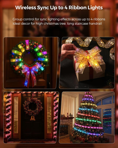 33FT 100 80 Smart Christmas Ribbon Lights, Color Changing Lighted Ribbon, LEDs, Modes, APP & Remote Control, Music