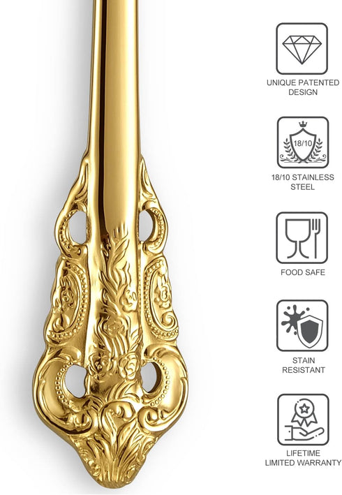 KEAWELL Luxury Dinner Spoon Set of 4, 18/10 Stainless Steel Mirror Polished Tablespoons, 7.8 Inches, Gold