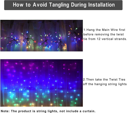 CoziTech Rainbow Fairy String Curtain Lights with Remote, Twinkle LED Ombre Light Curtain for Girls Room, Kid's