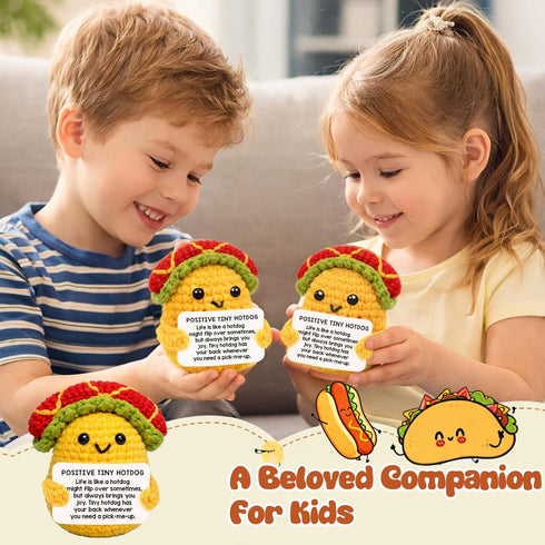 Positive Crochet Hotdog Taco Plush-Easter Basket Stuffers & Birthday Gifts for Women Men Mom Dad Daughter Son Friends