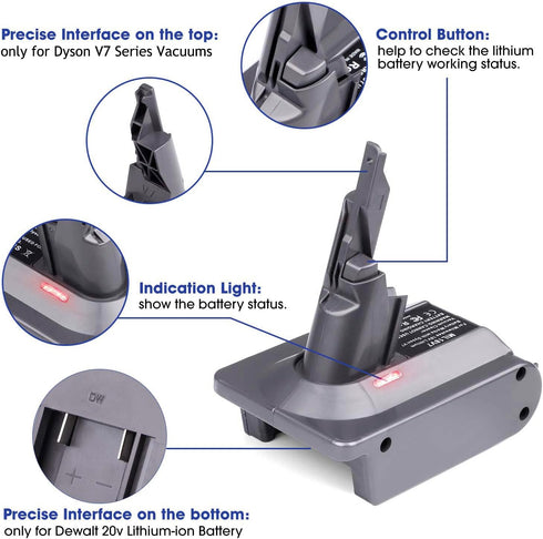 for Dyson V7 Battery Adapter Replacement, for DeWalt 20V Lithium Battery for Dyson V7 Vacuum Cleaner