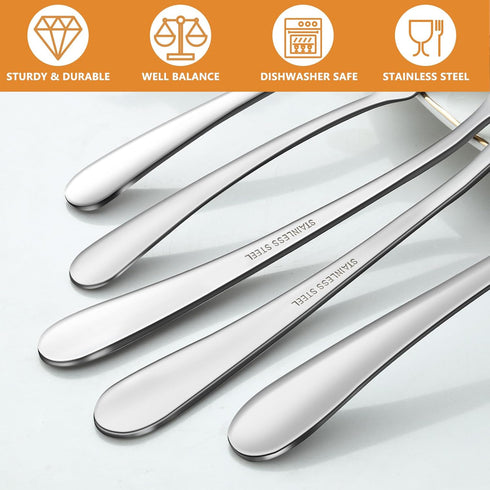 BEWOS 20-Piece Large Serving Utensil Set, Includes Spoons, Tongs, Forks, Cake Server, Stainless Steel, Dishwasher Safe