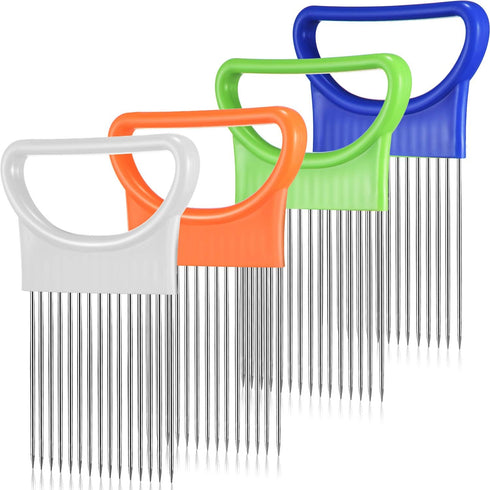 4 Pieces Stainless Steel Onion Holder Slicer for Vegetable Tomato Cutter, 4 Colors