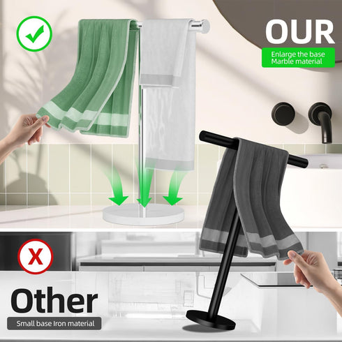 Towel Rack, T Shape Freestanding Organizer for Bathroom, Countertop Hand Towels Stand, Kitchen Vanity Marble Plinth