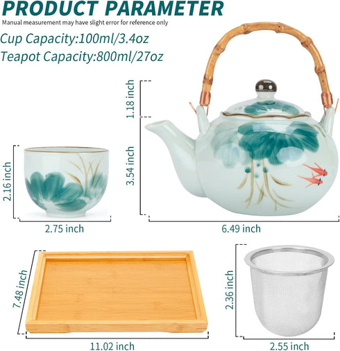 Set Set Set 4, Sets Set Japanese Tea Porcelain Tea with Teapot and Tea Cup for Green and White Tea for Adults