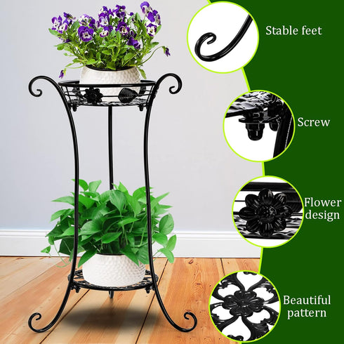 2 2 26 Inches Yesland Pcs Metal Plant Stand Indoor Outdoor, Tier Black Iron Flower Plant Stand Detachable Tall Modern