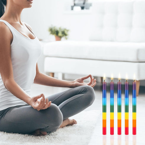 Mega Candles 5 pcs Unscented Multi Color Straight Taper Chakra Candles, Hand Poured Premium Wax, 12 Inch x 1 Inch, 100%