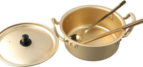 Ramen Pot, Korean Ramen Cooking Pot With Lid Spoon and Chopsticks, Fast Heating For Kitchen Cookware (Double handle) by Leadigol