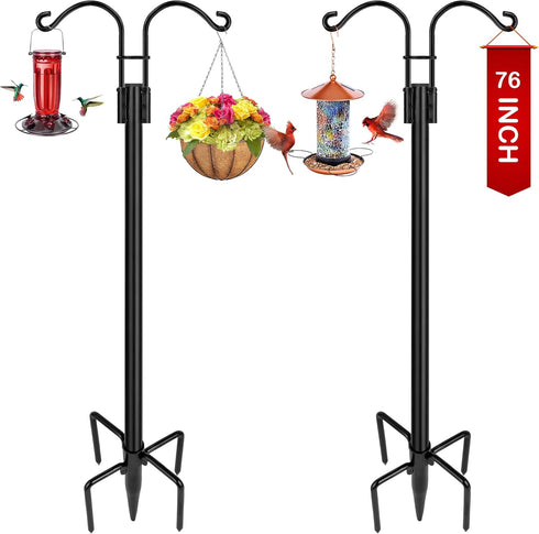 XDW-GIFTS Double Shepherds Hooks, 2-Pack Heavy Duty Garden Poles for Hanging Bird Feeders and Lanterns