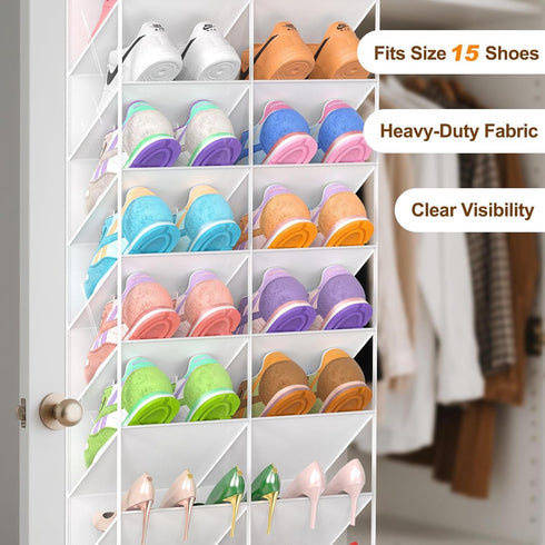20-30 Closet, 10-Tier UVIAHOMI Pairs Over the Door Shoe Organizer, Clear Pockets Hanging Shoe Storage for Door Shoes