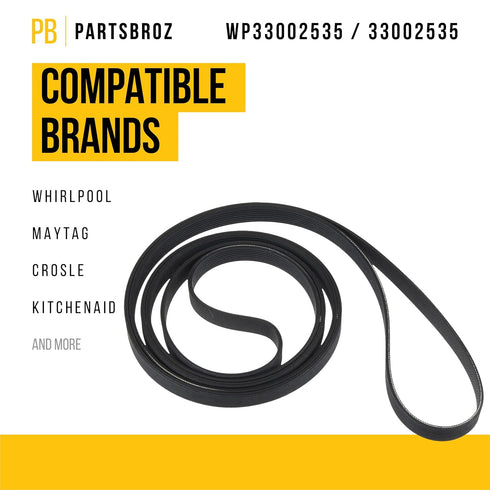PartsBroz 33002535 WP33002535 Dryer Belt - Compatible with Whirlpool Maytag International Crosley Dryers, Replaces