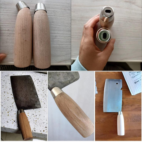 2 Pack Wooden Round Grip Kitchen Knife Handle Replacement for Chinese Chef's Knives, Vegetable Meat Cleaver