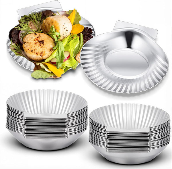 Baderke 50 Pcs Grillable Shells Stainless Steel Reusable All Purpose Grillable Large