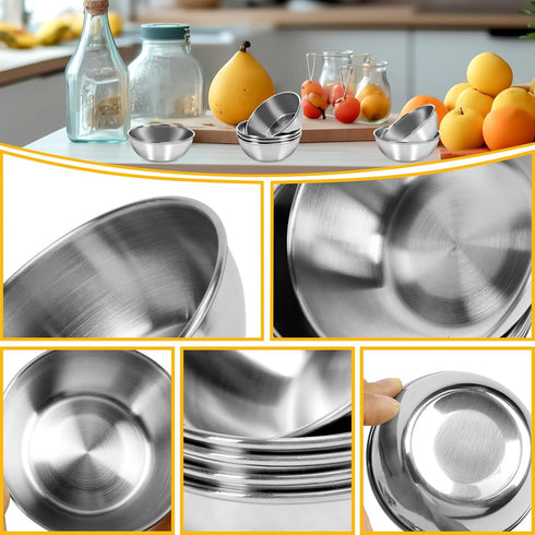 BILLIOTEAM 6 Pcs Round Stainless Steel Sauce Dishes, Mini Appetizer Plates, Sushi Dipping Bowls (3.15 x 1.18 Inch)