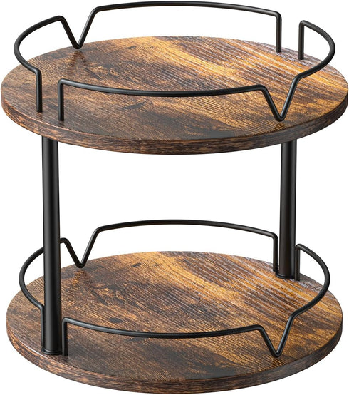 KLM 12" Wood Lazy Susan, Rotating Spice Rack, 2 Tier Spice Turntable