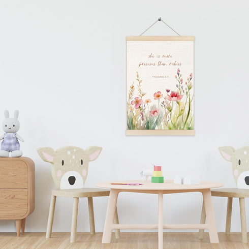 Koesus 12x16 Inch, Nursery Bible Verses Christian Wall Art Poster Hanger Frame She is More Precious Than Rubies