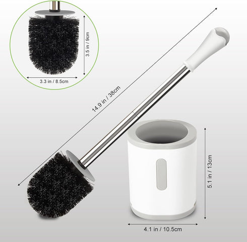 Compact Toilet Brush & Holder, White & Grey, Stainless Steel Handle, Deep Cleaning, Drip-Proof, Easy to Assemble