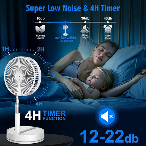 LIPETY 9" Portable Standing Oscillating Fan with Remote - 7200mAh Rechargeable Battery Tall Floor Foldable Travel Fan