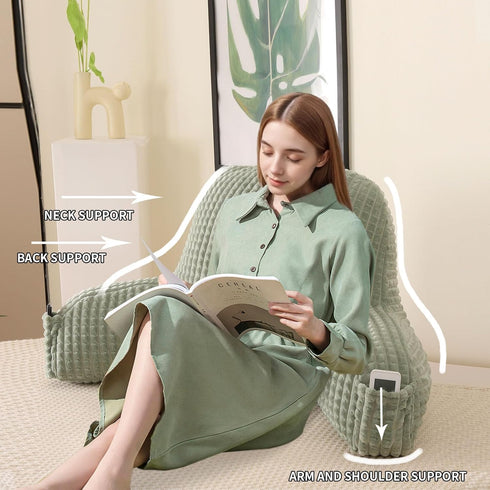 Flannel,Standard(17inch)) Reading Pillow for Bed,Large Backrest Reading Pillow with Arm Rest,Back Rest Support Cushion
