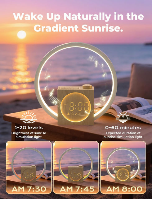 30 LIORQUE Sunrise Alarm Clock, Wake up Light with White Noise for Heavy Sleepers, Adjustable Sleep Timer