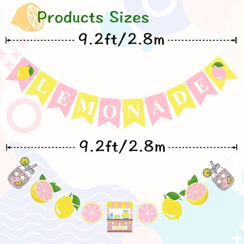 Pink Yellow Lemonade Banner for Stand Decorations, Lemon Sign Garland Summer Party Decor Supplies