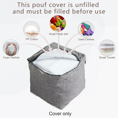 18 18 Inch Louis Donn x Unstuffed Storage Pouf Ottoman Cover, Square Cotton Linen Footstool Cover, DIY Bean Bag