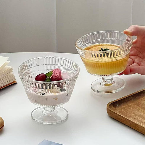 Set 8, 9 oz (8) Vintage Glass Dessert Bowls, Dessert cups of Sundae Cups for Ice Cream, Fruit, Pudding, small snacks