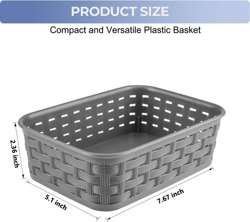 3 Pack Small Plastic Basket, Storage Bin Baskets for Organizing, Pantry Organizer Household Wicker Storage for Laundry Room, Bedrooms, Kitchens, Cabinets, Countertops, Dark Gray by FUCDTEFC