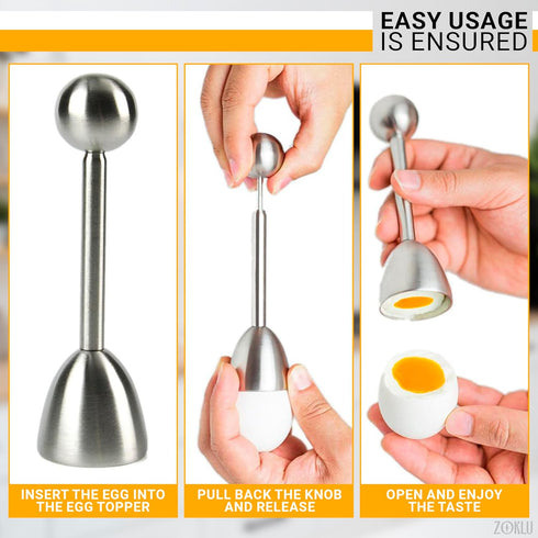 Set 2 2 Egg Shell Opener Pcs Egg Cups for Soft Boiled Eggs & Hard Boiled Eggs (Fits LXL Sizes), Pcs Spoons, Stainless