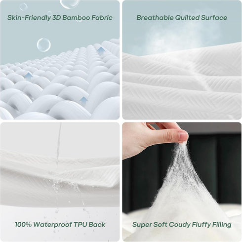 Cozymaker Full Size 100% Waterproof Mattress Protector, Soft Breathable Cooling Mattress Pad Cover with Fitted 8"-21"