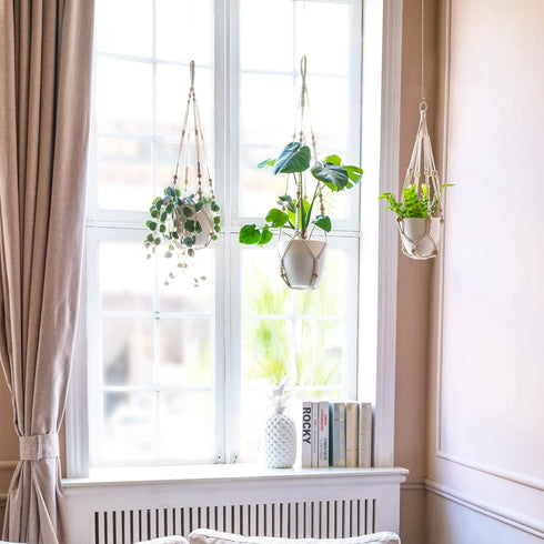 35 Inch, Set 1 Mkono Macrame Plant Hanger Indoor Hanging Planter Basket with Wood Beads Decorative Flower Pot Holder No