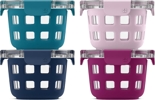 Ello Duraglass 4-Pack 2 Cup Reusable Glass Container Jar with Leak Proof