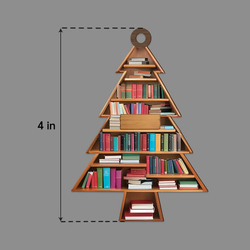 NGHYANNA 4 Inch NGHYANA Wooden Christmas Tree Bookshelf Ornament Book Lover Holiday Decoration