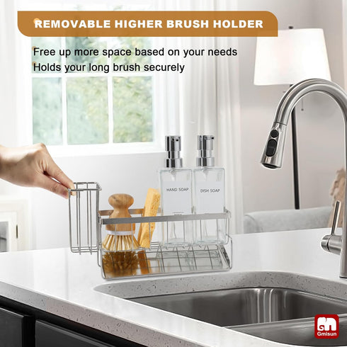 12 oz/350ml Set GMISUN Kitchen Soap Dispenser, Fl Clear Dish Soap Dispenser with Silver Sponge Holder, Customized Glass
