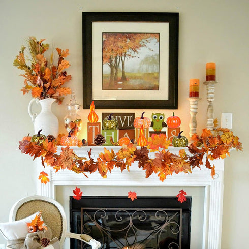 DearHouse 2 Pack Fall Maple Leaf Garland - 5.9Ft/Piece Hanging Vine Artificial Autumn Foliage for Thanksgiving, Home