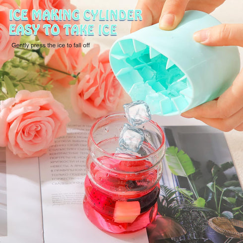 Cylinder Silicone Ice Cube Molds, Holds 60 Ice Cubes, Decompress Ice Lattice Trays, Easy Release Ice Cube Cup (Blue,
